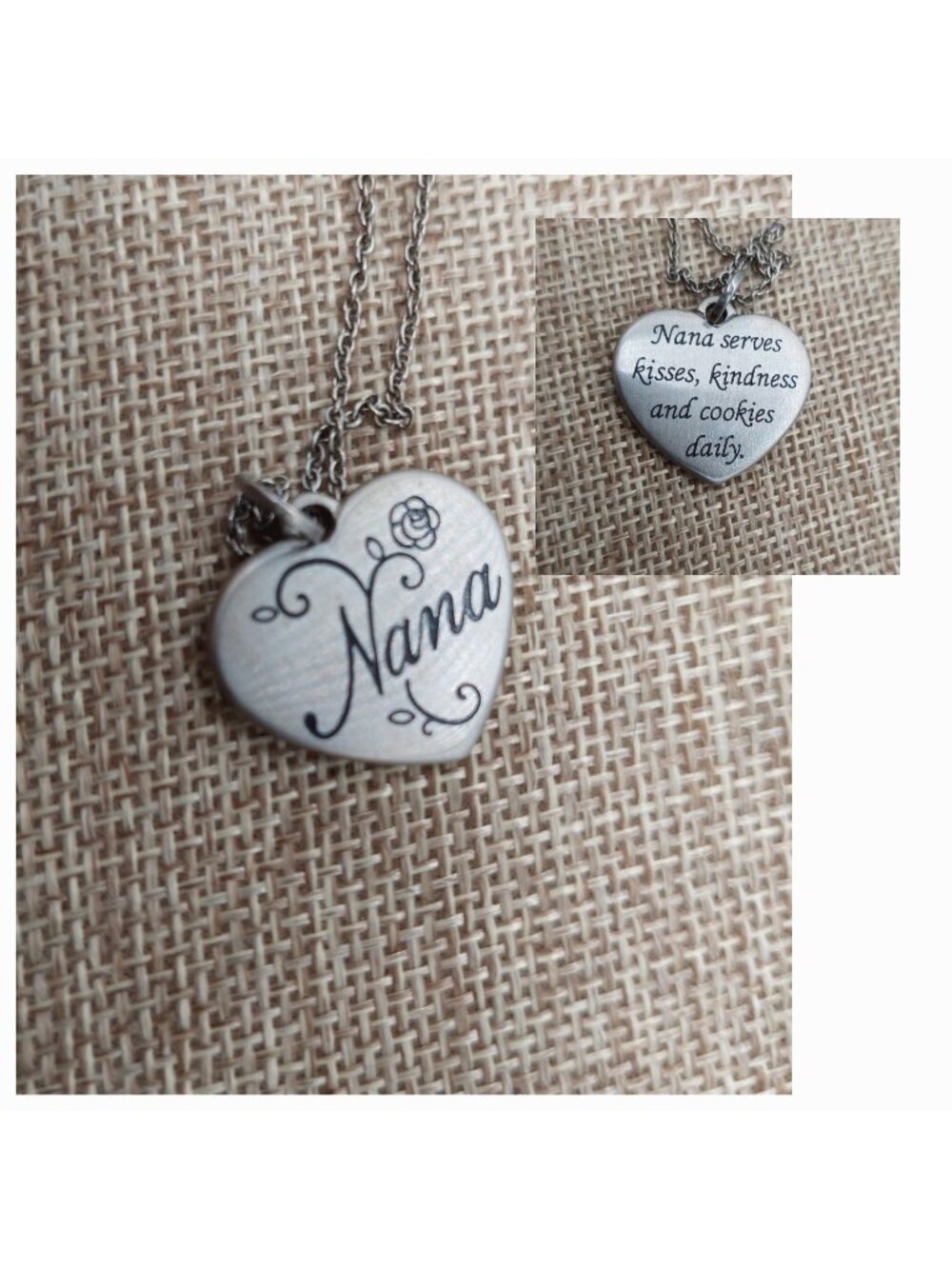 Nana Silver Tone Heart Necklace Pendant Grandmother